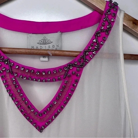 Madison Marcus NEW Neiman Marcus Hot Pink Silk Rhinestone Mini Blouson Dress XS - Picture 3 of 8